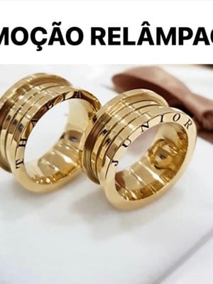 Par alianças bvlgari moeda antiga 10mm + anel solitário
