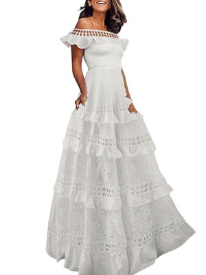Vestido branco renda guipir civil prewedding noiva