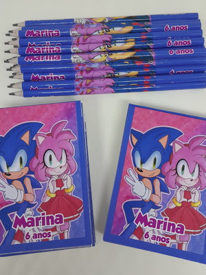 Bloquinho com lápis sonic e amy