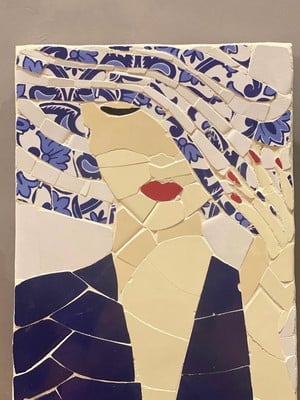 Placa/quadro de mulher em azulejos - mosaico em mdf