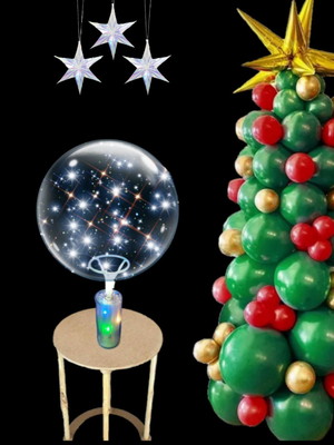 25 balões bubble + 25 centro de mesa transparente com led