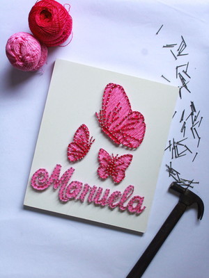 Quadro com borboletas nome manuela string art