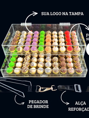 Expositor 100 brigadeiros nº5,gaveta,tampa e alça regulavel