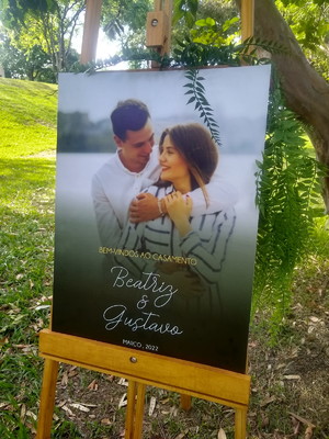 Placa "bem-vindos" personalizada com foto
