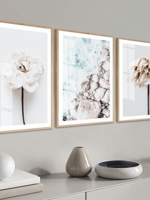 Quadros decorativos flores paisagem mar com moldura e vidro