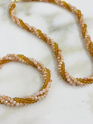 Conjunto colar e pulseira de cristal torcido