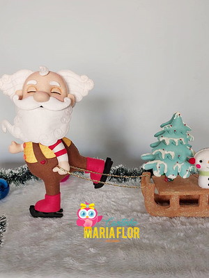 Papai noel de patins com trenó