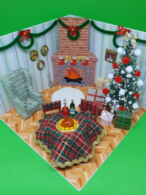 Quadro cenário miniatura de natal com led sala