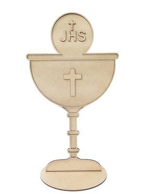 Cálice hóstia castiçal eucaristia 40 cm mdf natural