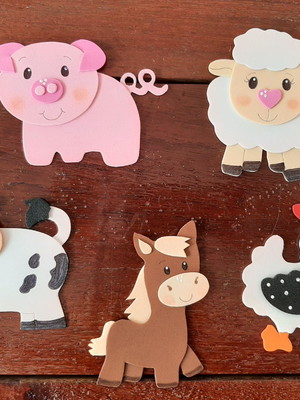 Apliques 8cm animais da fazenda em eva