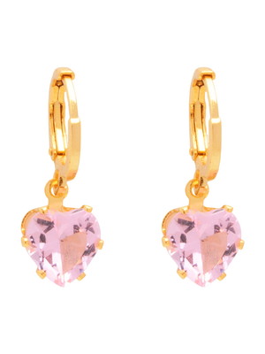 Brinco argolinha pedra rosa folheado a ouro 18k