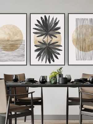Quadro tela canvas trio palmeira black 63x42cm com moldura