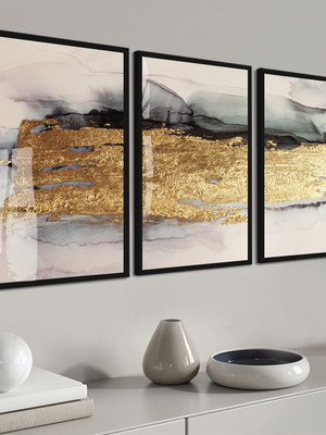 Quadros decorativos abstratos dourados mármore moldura vidro