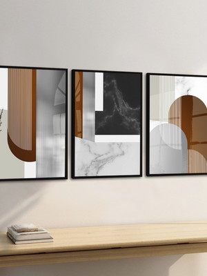 Quadros decorativos geométrico marrom com moldura e vidro