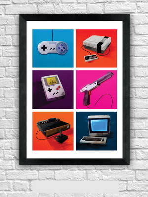 Quadro pôster a3 c/ moldura - video game vintage 30x42cm