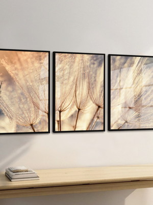 Quadro decorativo flores dente de leão com moldura e vidro