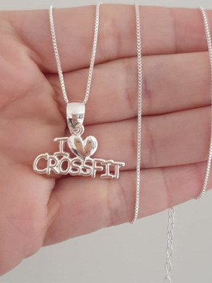 Pingente crossfit com colar veneziana banhado prata