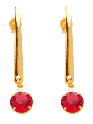 Brinco delicado com pedra vermelho folheado a ouro 18k