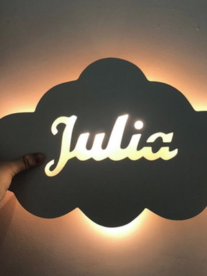 Enfeite quarto de bebe nuvem com led e nome do bebe