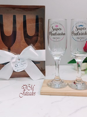 Convite padrinhos de casamento/batismo / taça de champanhe