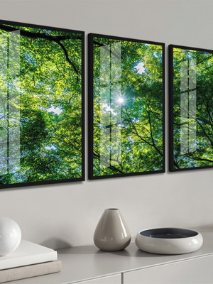 Quadros decorativos arvore verde folhagem moldura e vidro