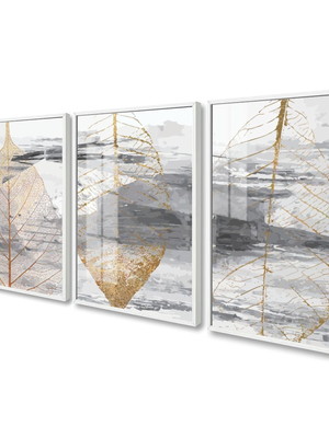 Quadro decorativo abstrato folhas com vidro para sala hall
