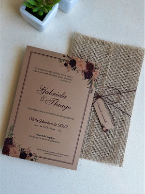 Convite de casamento rustico marsala