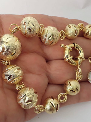 Pulseira feminina banhada com bolas craqueladas fecho boia