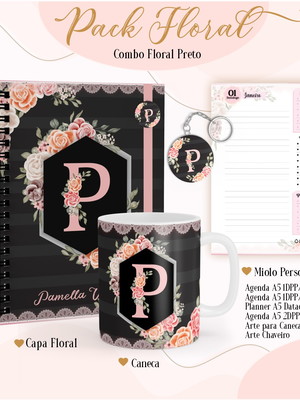 Agenda e planner floral preto 2023 - arquivo digital