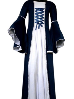 Vestido medieval tecido leve viscolycra azul e branco