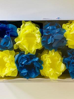 Forminhas de luxo de seda anitta azul e amarelo 40 unidades