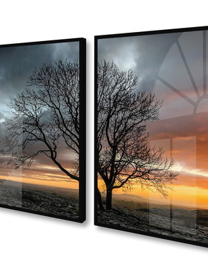 Quadro decorativo árvore galhos secos moderno com vidro