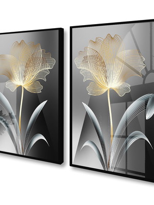 Quadro decorativo flor folhagem moderno com vidro