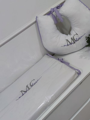 Kit trocador de comoda + almofada amamentação lilas nome