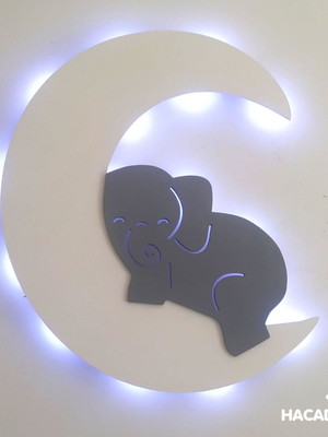 Lua e elefante decoração quarto infantil e bebê luminária