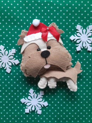 Enfeite de natal cachorrinha yorkshire em feltro