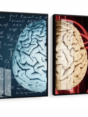 2 quadros psicologia cérebro consultório com molduras