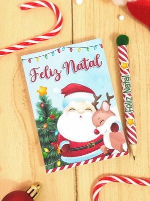 Bloquinho personalizado natal + lápis 14x9 cm