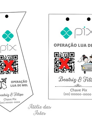 Kit gravata e plaquinha pix qr code operação lua de mel