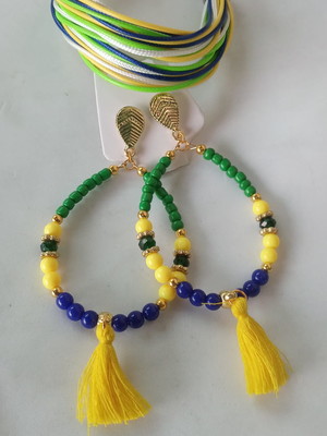 Maxi brinco brasil campeao acompanha pulseira fios