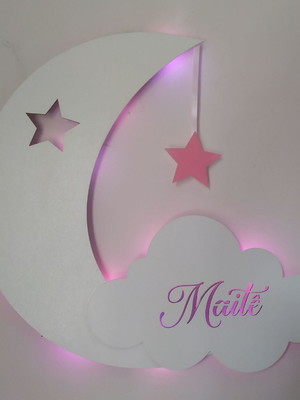 Lua, nuvem e nome luminária _ decoração quarto infantil