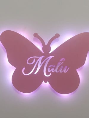 Borboleta com led em mdf nome vazado decoração quarto infant