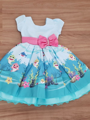 Vestido infantil baby shark menina tema aniversário
