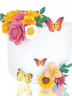 Topo de bolo de flores e rosas realistas