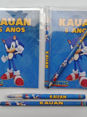 Bloquinho com caneta e lápis sonic