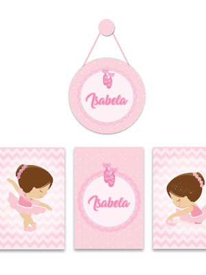 Kit 3 quadros porta maternidade menina bailarina bebe