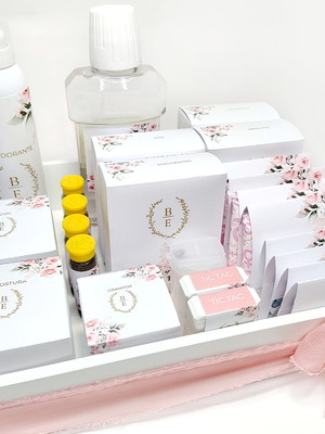 Kit toalete casamento masculino e feminino bandejas rose