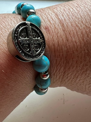 Pulseira terço pedras azul turquesa