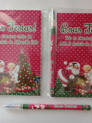 Bloquinho com caneta boas festas