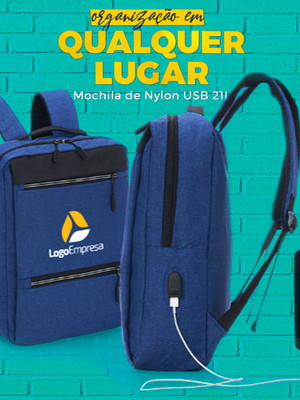 Mochila de nylon usb personalizada